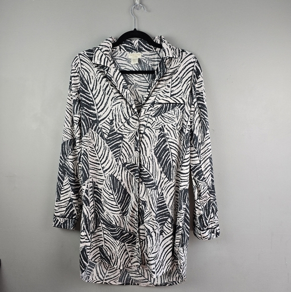 CYNTHIA‎ ROWLEY Sleepwear Palm Print Button-up Nightshirt Black Women’s Size M - Picture 3 of 13